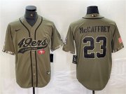 Cheap Men's San Francisco 49ers #23 Christian McCaffrey Olive Salute to Service With Patch Cool Base Stitched Baseball Jersey