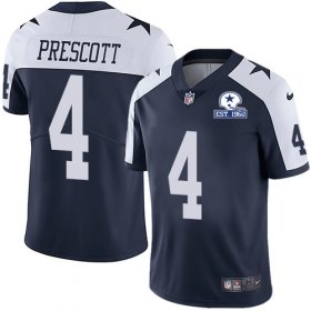 Wholesale Cheap Nike Cowboys #4 Dak Prescott Navy Blue Thanksgiving Men\'s Stitched With Established In 1960 Patch NFL Vapor Untouchable Limited Throwback Jersey