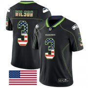 Wholesale Cheap Nike Seahawks #3 Russell Wilson Black Men's Stitched NFL Limited Rush USA Flag Jersey