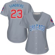 Wholesale Cheap Cubs #23 Ryne Sandberg Grey Road Women's Stitched MLB Jersey