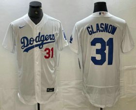 Cheap Men\'s Los Angeles Dodgers #31 Tyler Glasnow Number White Stitched Flex Base Nike Jersey
