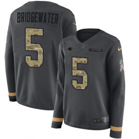 Wholesale Cheap Nike Panthers #5 Teddy Bridgewater Anthracite Salute to Service Women\'s Stitched NFL Limited Therma Long Sleeve Jersey