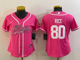 Wholesale Cheap Women\'s San Francisco 49ers #80 Jerry Rice Pink With Patch Cool Base Stitched Baseball Jersey