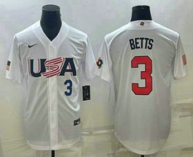 Cheap Men\'s USA Baseball #3 Mookie Betts Number 2023 White World Baseball Classic Replica Stitched Jerseys