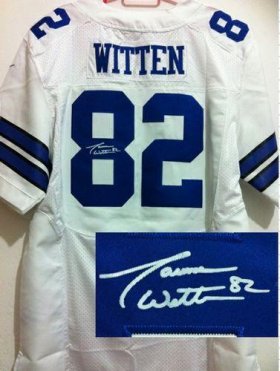 Wholesale Cheap Nike Cowboys #82 Jason Witten White Men\'s Stitched NFL Elite Autographed Jersey