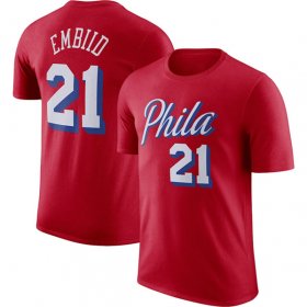Cheap Men\'s Philadelphia 76ers #21 Joel Embiid Red 2022-23 Statement Edition Name & Number T-Shirt