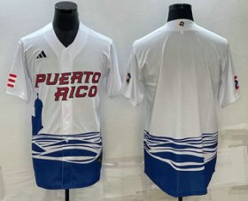 Cheap Men\'s Puerto Rico Baseball Blank White 2023 World Baseball Classic Stitched Jerseys