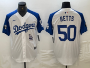 Cheap Men's Los Angeles Dodgers #50 Mookie Betts White Blue Fashion Stitched Cool Base Limited Jersey