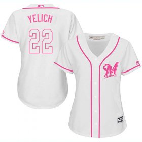 Wholesale Cheap Brewers #22 Christian Yelich White/Pink Fashion Women\'s Stitched MLB Jersey
