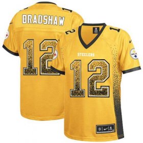 Wholesale Cheap Nike Steelers #12 Terry Bradshaw Gold Women\'s Stitched NFL Elite Drift Fashion Jersey