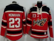 Wholesale Cheap Flames #23 Sean Monahan Red/Black Sawyer Hooded Sweatshirt Stitched NHL Jersey