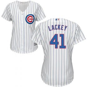Wholesale Cheap Cubs #41 John Lackey White(Blue Strip) Home Women\'s Stitched MLB Jersey