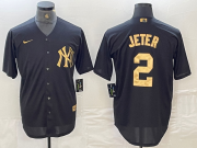 Cheap Men's New York Yankees #2 Derek Jeter Black White Cool Base Stitched Jersey