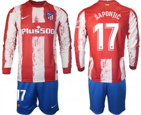 Wholesale Cheap Men 2021-2022 Club Atletico Madrid home red Long Sleeve 17 Soccer Jersey
