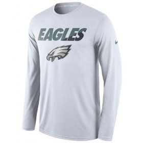 Wholesale Cheap Men\'s Philadelphia Eagles Nike White Legend Staff Practice Long Sleeves Performance T-Shirt