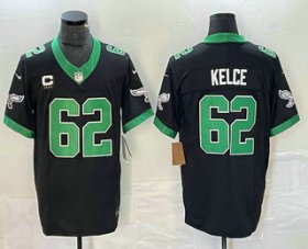 Cheap Men\'s Philadelphia Eagles #62 Jason Kelce Black C Patch 2023 FUSE Vapor Limited Throwback Stitched Jersey
