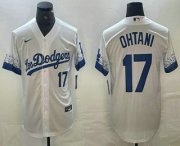 Cheap Mens Los Angeles Dodgers #17 Shohei Ohtani Number White 2021 City Connect Cool Base Stitched Jersey