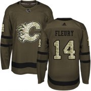 Wholesale Cheap Adidas Flames #14 Theoren Fleury Green Salute to Service Stitched Youth NHL Jersey