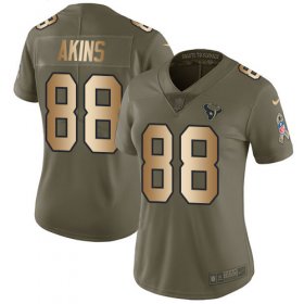 Wholesale Cheap Nike Texans #88 Jordan Akins Olive/Gold Women\'s Stitched NFL Limited 2017 Salute To Service Jersey