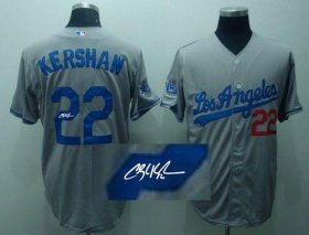 Wholesale Cheap Dodgers #22 Clayton Kershaw Grey Cool Base Autographed Stitched MLB Jersey