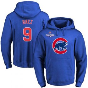 Wholesale Cheap Cubs #9 Javier Baez Blue 2016 World Series Champions Primary Logo Pullover MLB Hoodie