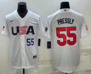 Cheap Men's USA Baseball #55 Ryan Pressly Number 2023 White World Baseball Classic Stitched Jersey