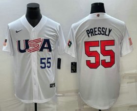 Cheap Men\'s USA Baseball #55 Ryan Pressly Number 2023 White World Baseball Classic Stitched Jersey