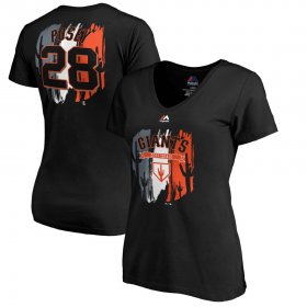 Wholesale Cheap San Francisco Giants #28 Buster Posey Majestic Women\'s 2019 Spring Training Name & Number V-Neck T-Shirt Black