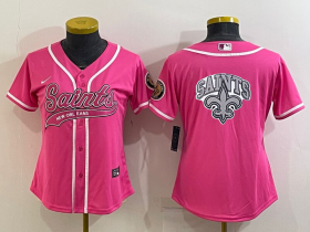Wholesale Cheap Women\'s New Orleans Saints Pink Team Big Logo With Patch Cool Base Stitched Baseball Jersey