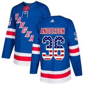 Wholesale Cheap Adidas Rangers #36 Glenn Anderson Royal Blue Home Authentic USA Flag Stitched NHL Jersey