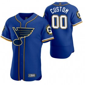 Wholesale Cheap St. Louis Blues Custom Men\'s 2020 NHL x MLB Crossover Edition Baseball Jersey Blue
