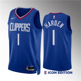 Men\'s Los Angeles Clippers #1 James Harden Blue Icon Edition Stitched Jersey