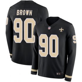 Wholesale Cheap Nike Saints #90 Malcom Brown Black Team Color Youth Stitched NFL Limited Therma Long Sleeve Jersey