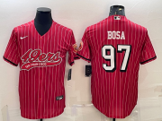 Wholesale Cheap Men's San Francisco 49ers #97 Nick Bosa Red Pinstripe Color Rush With Patch Cool Base Stitched Baseball Jersey