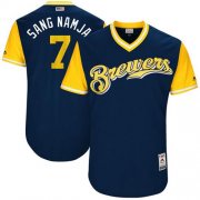 Wholesale Cheap Brewers #7 Eric Thames Navy "Sang Namja" Players Weekend Authentic Stitched MLB Jersey
