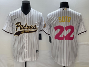 Wholesale Cheap Men's San Diego Padres #22 Juan Soto White Pinstripe 2023 City Connect Cool Base Stitched Jersey