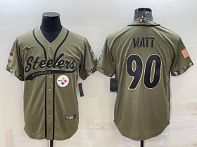 Wholesale Cheap Men\'s Pittsburgh Steelers #90 TJ Watt Olive 2022 Salute to Service Cool Base Stitched Baseball Jersey