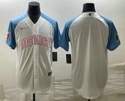 Cheap Men's Mexico Baseball Blank 2023 White Blue World Classic Stitched Jerseys
