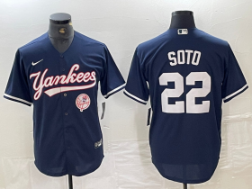 Cheap Men\'s New York Yankees #22 Juan Soto Navy With Patch Cool Base Stitched Baseball Jersey
