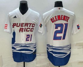 Cheap Mens Puerto Rico Baseball #21 Roberto Clemente Number 2023 White World Baseball Classic Stitched Jersey