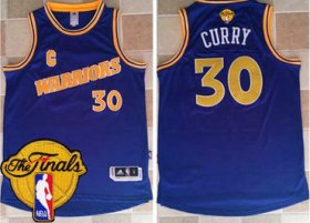 Wholesale Cheap Men\'s Warriors #30 Stephen Curry Blue New Throwback 2017 The Finals Patch Stitched NBA Jersey