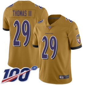 Wholesale Cheap Nike Ravens #29 Earl Thomas III Gold Men\'s Stitched NFL Limited Inverted Legend 100th Season Jersey