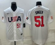 Cheap Men's USA Baseball #51 Brady Singer Number 2023 White World Baseball Classic Stitched Jersey