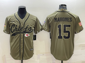Wholesale Cheap Men\'s Kansas City Chiefs #15 Patrick Mahomes 2022 Olive Salute to Service Cool Base Stitched Baseball Jersey