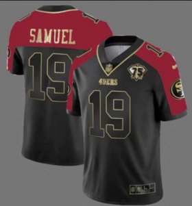 Cheap Men\'s San Francisco 49ers #19 Deebo Samuel Balck With 75th Anniversary Patch Stitched Football Jersey