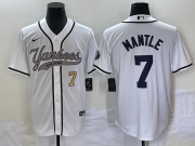Wholesale Cheap Men's New York Yankees #7 Mickey Mantle Number White With Patch Cool Base Stitched Baseball Jersey