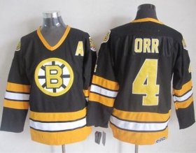 Wholesale Cheap Bruins #4 Bobby Orr Black/Yellow CCM Throwback Stitched NHL Jersey