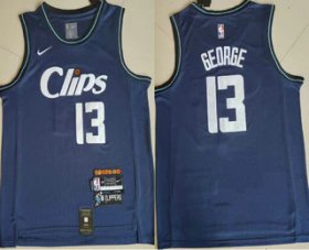 Men\'s Los Angeles Clippers #13 Paul George Blue 2024 City Edition Swingman Sponsor Stitched Jersey