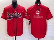Wholesale Cheap Men's Cleveland Guardians Red Team Big Logo With Patch Cool Base Stitched Baseball Jersey