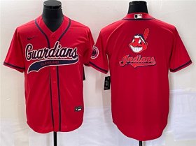 Wholesale Cheap Men\'s Cleveland Guardians Red Team Big Logo With Patch Cool Base Stitched Baseball Jersey